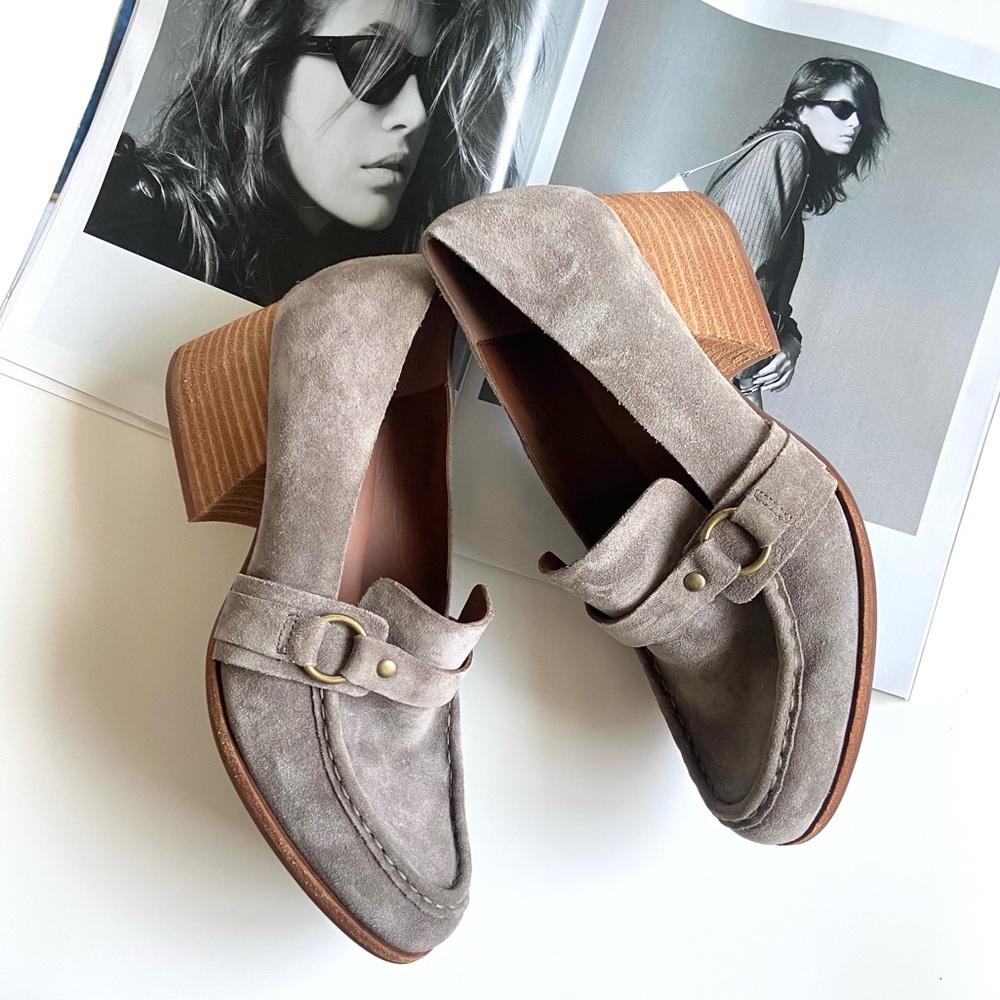 ANTHROPOLOGIE Kork-Ease Aki  Heels Gray Suede Women’s Size 8.5 Loafers